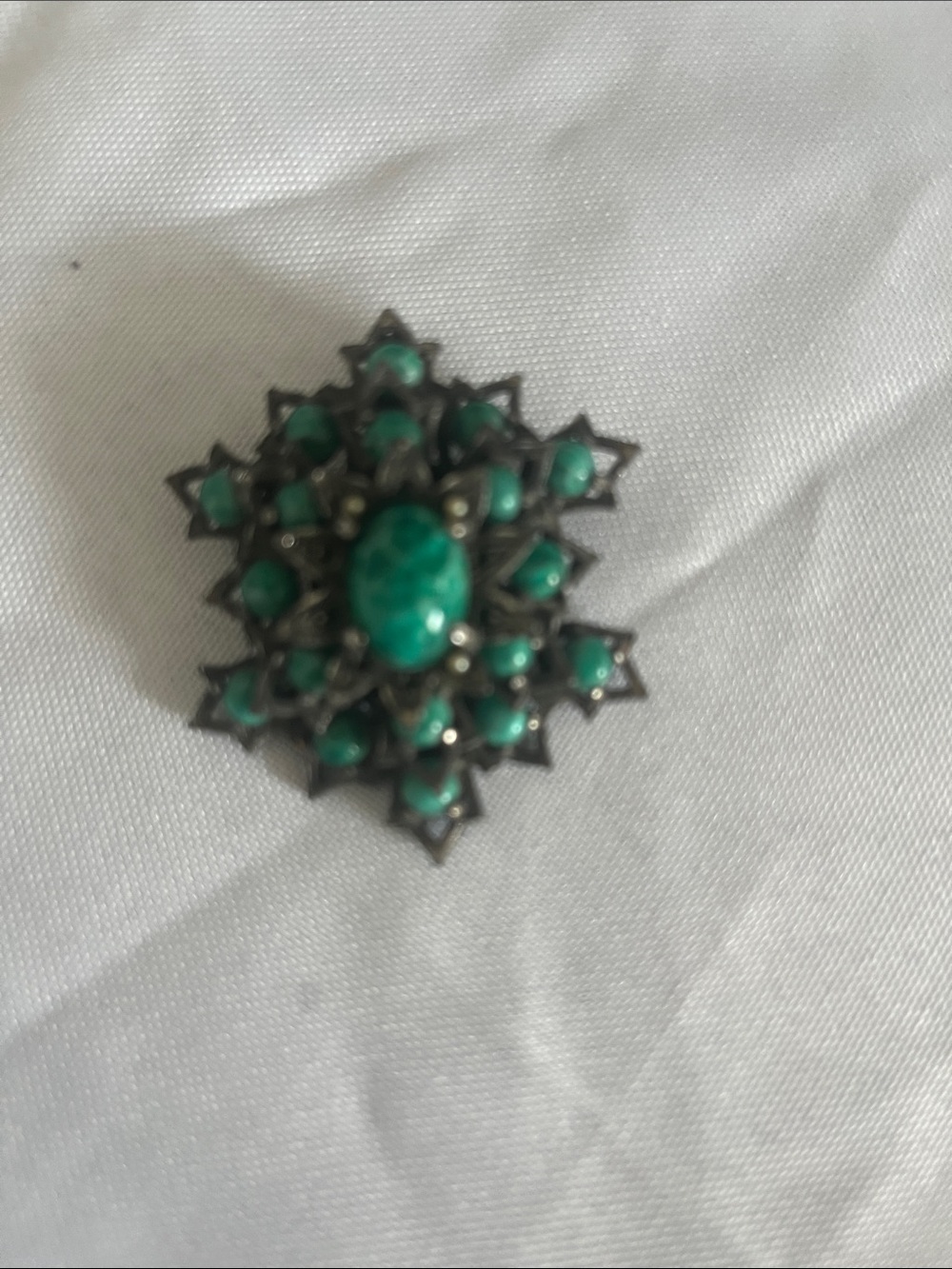 Les Bernard Green Cabochon Floral Starburst Brooch - Women's Jewelry